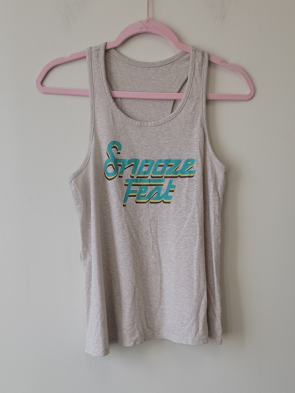 Snooze Fest Graphic Tank Top - Light Gray with Teal & Yellow Logo